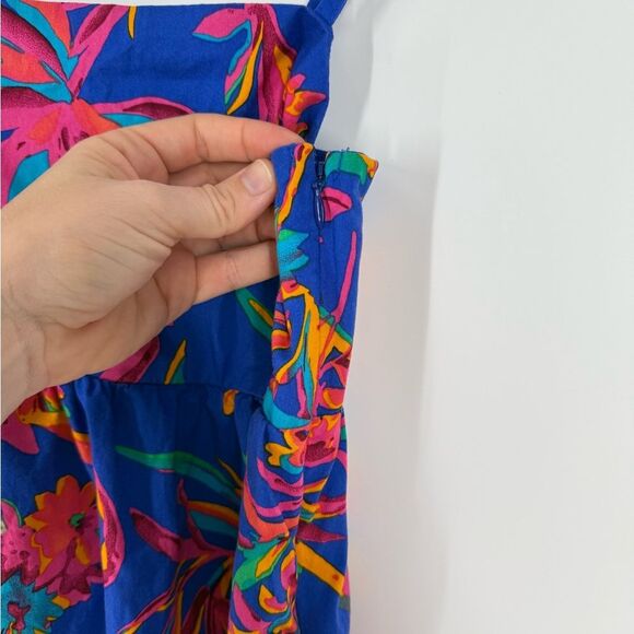 J. Crew Floral Tie Back Strappy Top in Brilliant Blue Fuchsia | Size 6 - Picture 7 of 10